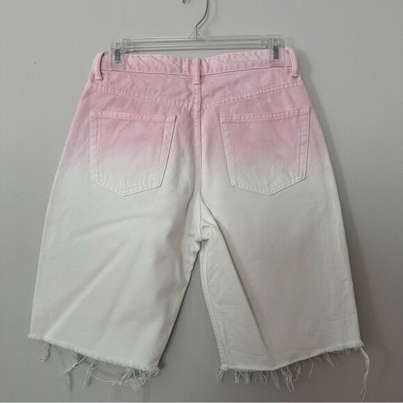 ⭕️ ZARA DENIM Shorts White Pink Ombré 6 Medium - Picture 2 of 3